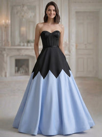 A-Line/Princess  Evening Satin Sweetheart Basque Waist Sleeveless Floor Length Colorblock Dresses