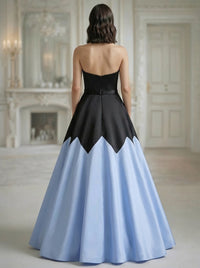 A-Line/Princess  Evening Satin Sweetheart Basque Waist Sleeveless Floor Length Colorblock Dresses