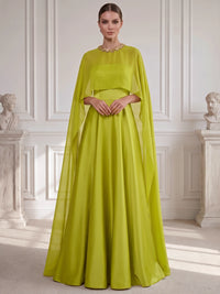 A-Line Evening Dresses Two Piece Set Strapless Satin Sleeveless Floor-Length Formal Wedding Guest Dresses With Cape
