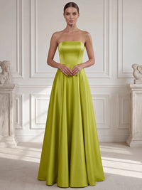 A-Line Evening Dresses Two Piece Set Strapless Satin Sleeveless Floor-Length Formal Wedding Guest Dresses With Cape
