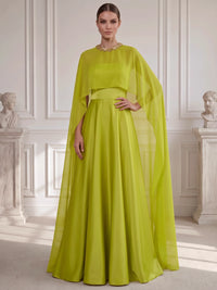 A-Line Evening Dresses Two Piece Set Strapless Satin Sleeveless Floor-Length Formal Wedding Guest Dresses With Cape