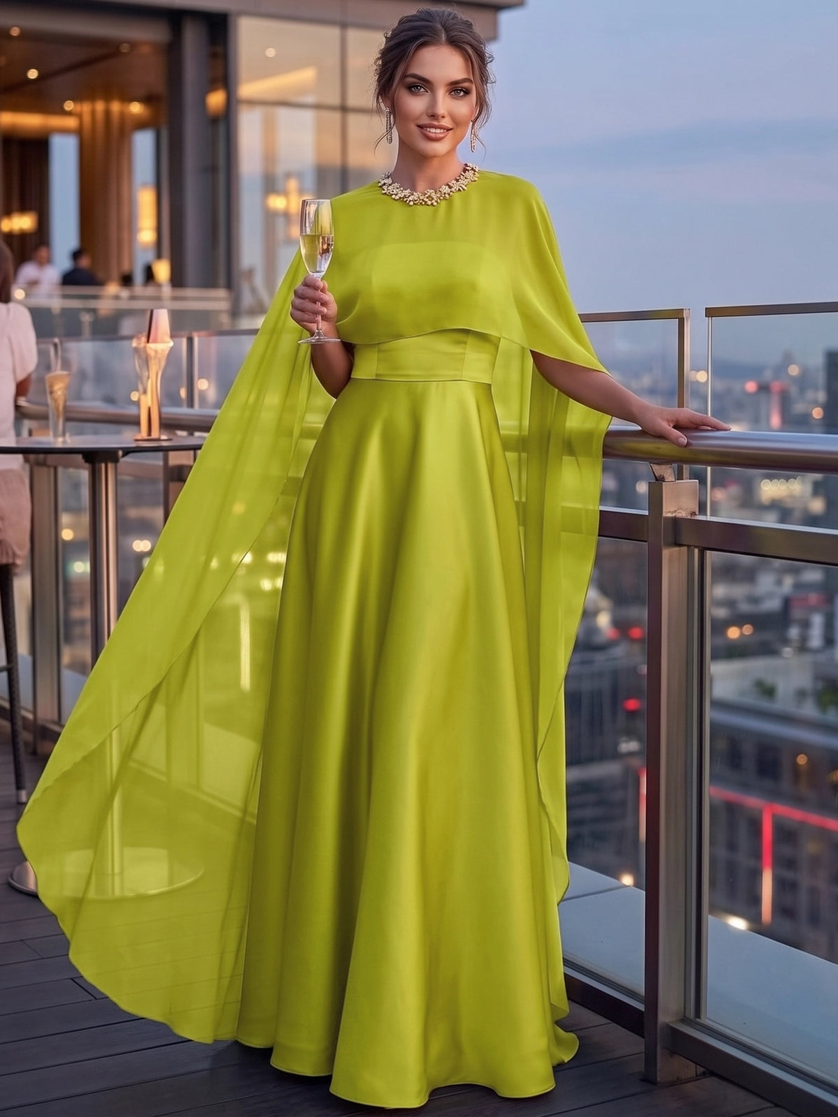 A-Line Evening Dresses Two Piece Set Strapless Satin Sleeveless Floor-Length Formal Wedding Guest Dresses With Cape