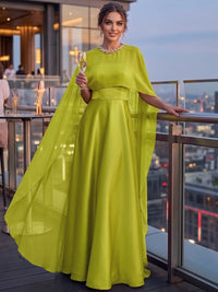 A-Line Evening Dresses Two Piece Set Strapless Satin Sleeveless Floor-Length Formal Wedding Guest Dresses With Cape