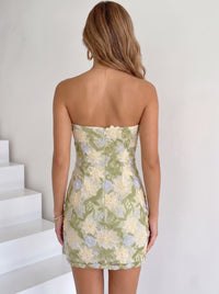 Sheath/Column Homecoming Dresses Floral Dresses Strapless Sleeveless Short/Mini Dresses Lace Sage Dress
