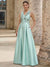 A-Line Evening Gown Floral Embroidery Dress Floor Length Sleeveless V Neck with Pocket Wedding Guest Dress