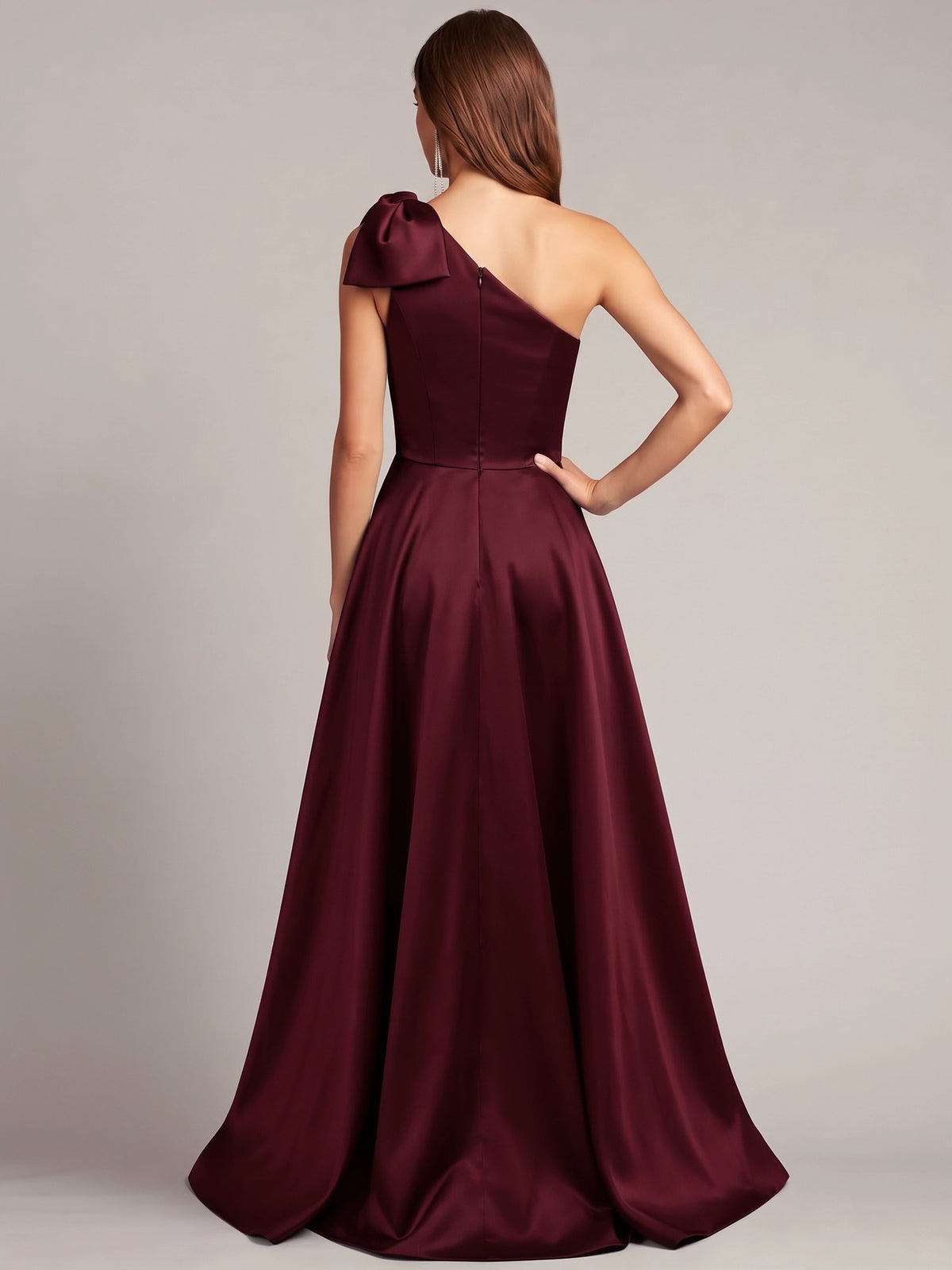 A-Line Mother Of The Bride Dress Satin Sequins Floor-Length One-Shoulder Bow Sleeveless  Formal Dresses Wedding Guest Dress With Bowknot Overskirt