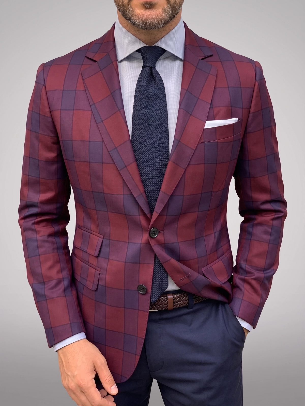 Men's Outdoor Tailored Single Breasted Two-buttons Plaid Checkered Blazer