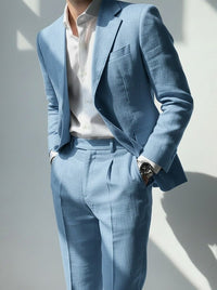 Men's Casual Business Linen Suits Notch Lapel White Pink Fashion Casual Solid Colored Tailored Fit 2 Piece Single Breasted One-button