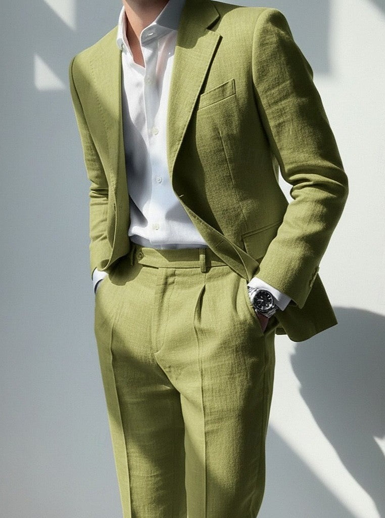 Men's Casual Business Linen Suits Notch Lapel White Pink Fashion Casual Solid Colored Tailored Fit 2 Piece Single Breasted One-button