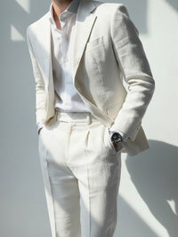 Men's Casual Business Linen Suits Notch Lapel White Pink Fashion Casual Solid Colored Tailored Fit 2 Piece Single Breasted One-button
