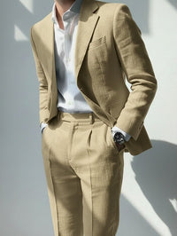 Men's Casual Business Linen Suits Notch Lapel White Pink Fashion Casual Solid Colored Tailored Fit 2 Piece Single Breasted One-button