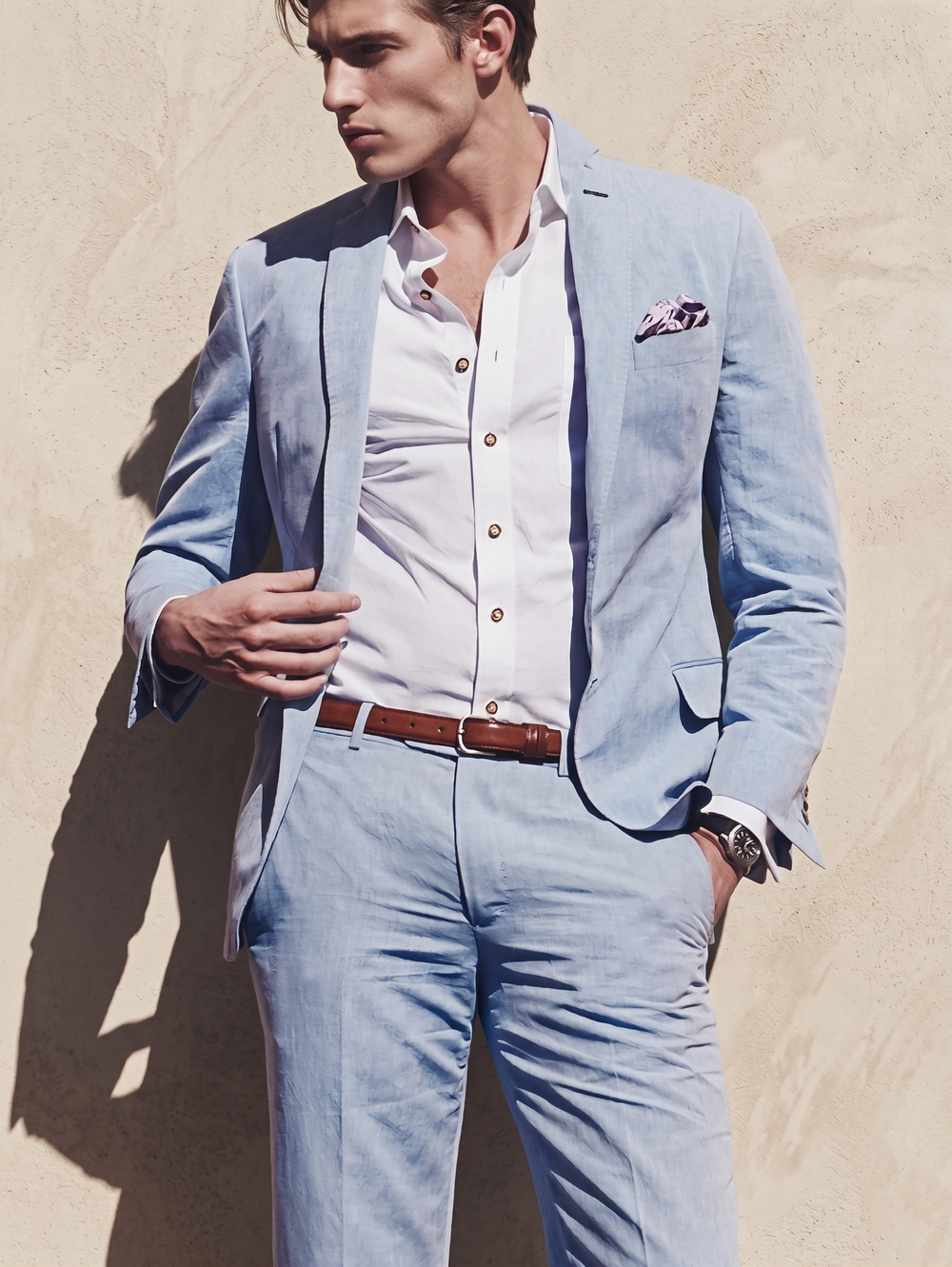 Men's Tailored 2 Pieces One-Button Single Breasted Tailored Linen Suit In Solid Colors