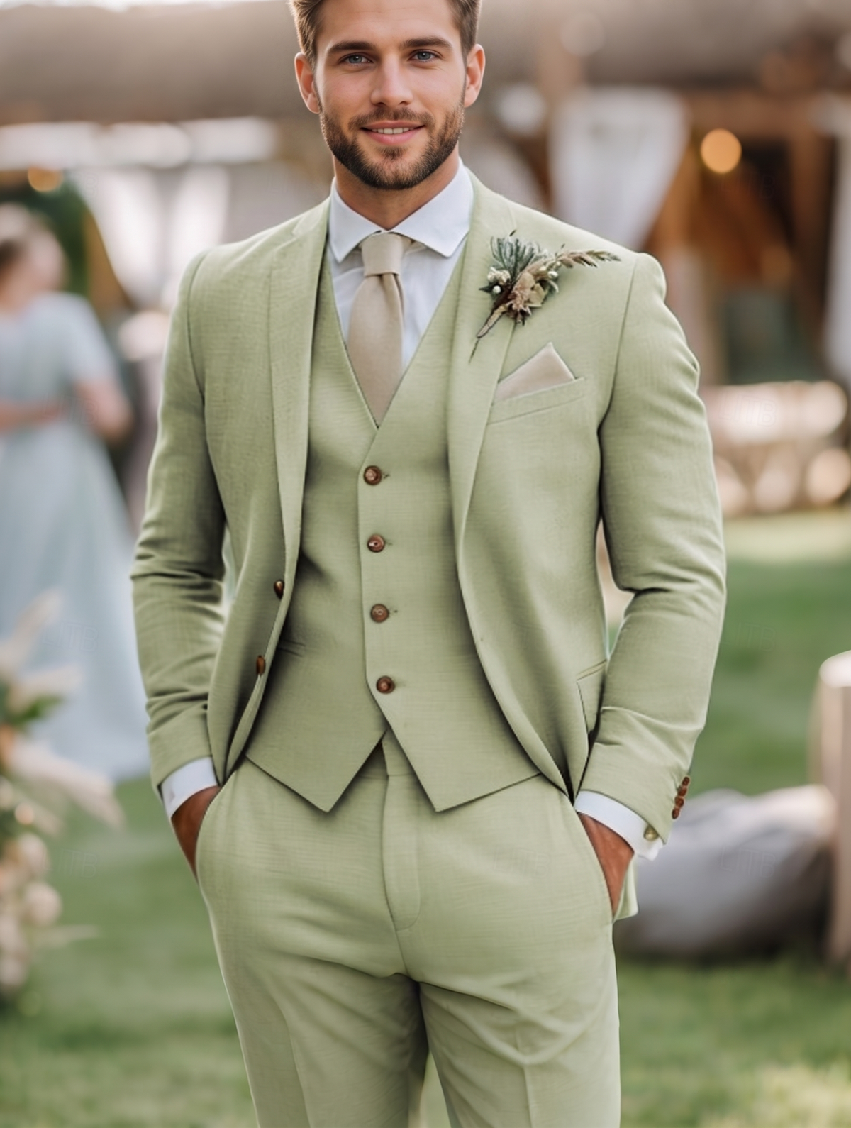 Men's Tuxedos Linen Suits Beach Wedding Notch Lapel Fashion Formal Solid Colored Standard Fit 3 Piece Single Breasted Two-buttons
