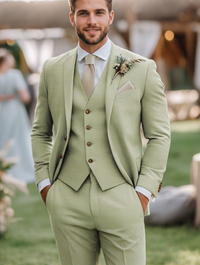 Men's Tuxedos Linen Suits Beach Wedding Notch Lapel Fashion Formal Solid Colored Standard Fit 3 Piece Single Breasted Two-buttons