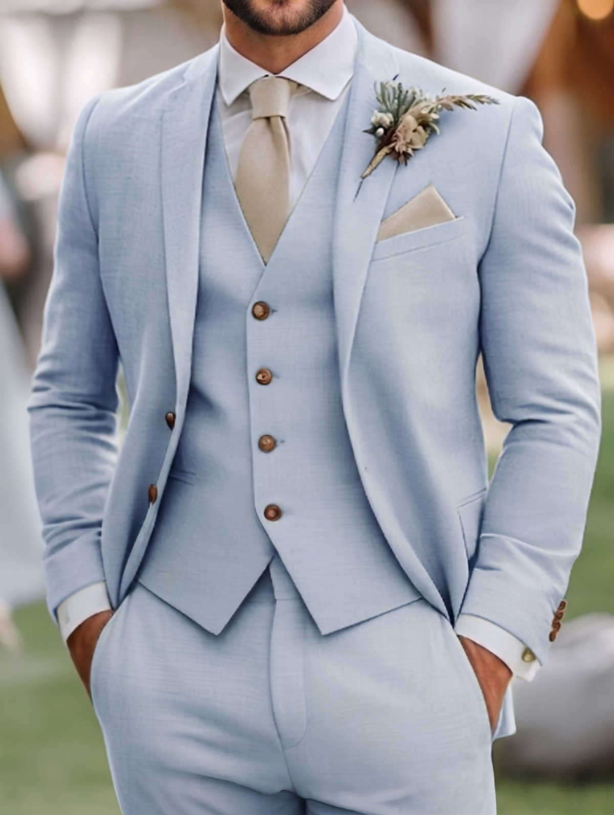 Men's Tuxedos Linen Suits Beach Wedding Notch Lapel Fashion Formal Solid Colored Standard Fit 3 Piece Single Breasted Two-buttons