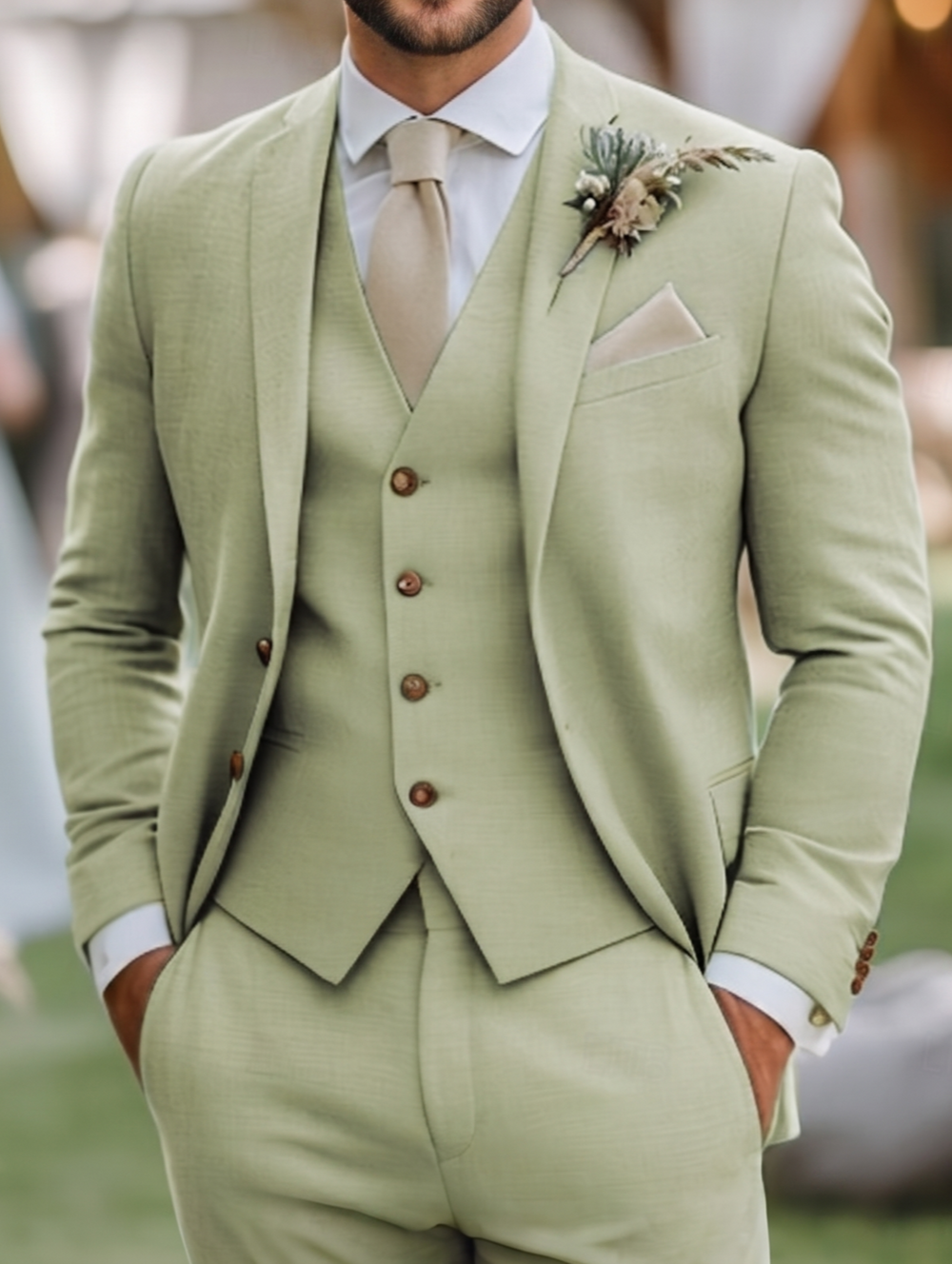 Men's Tuxedos Linen Suits Beach Wedding Notch Lapel Fashion Formal Solid Colored Standard Fit 3 Piece Single Breasted Two-buttons