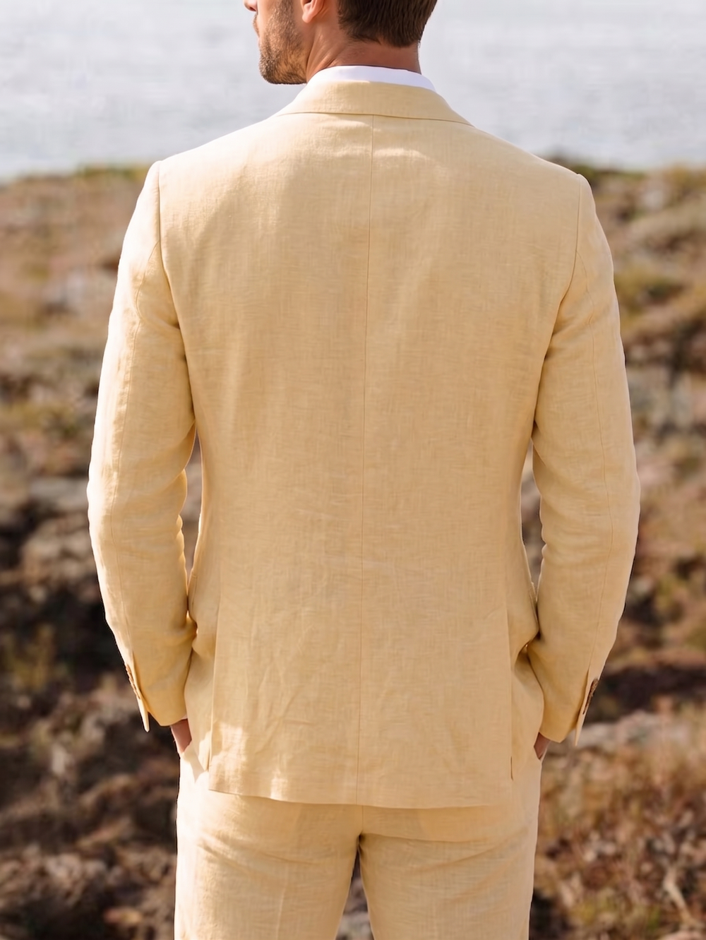 Men's Linen Suits Beach Wedding Suit Solid Colored Standard Fit 2 Piece Single Breasted Two-buttons