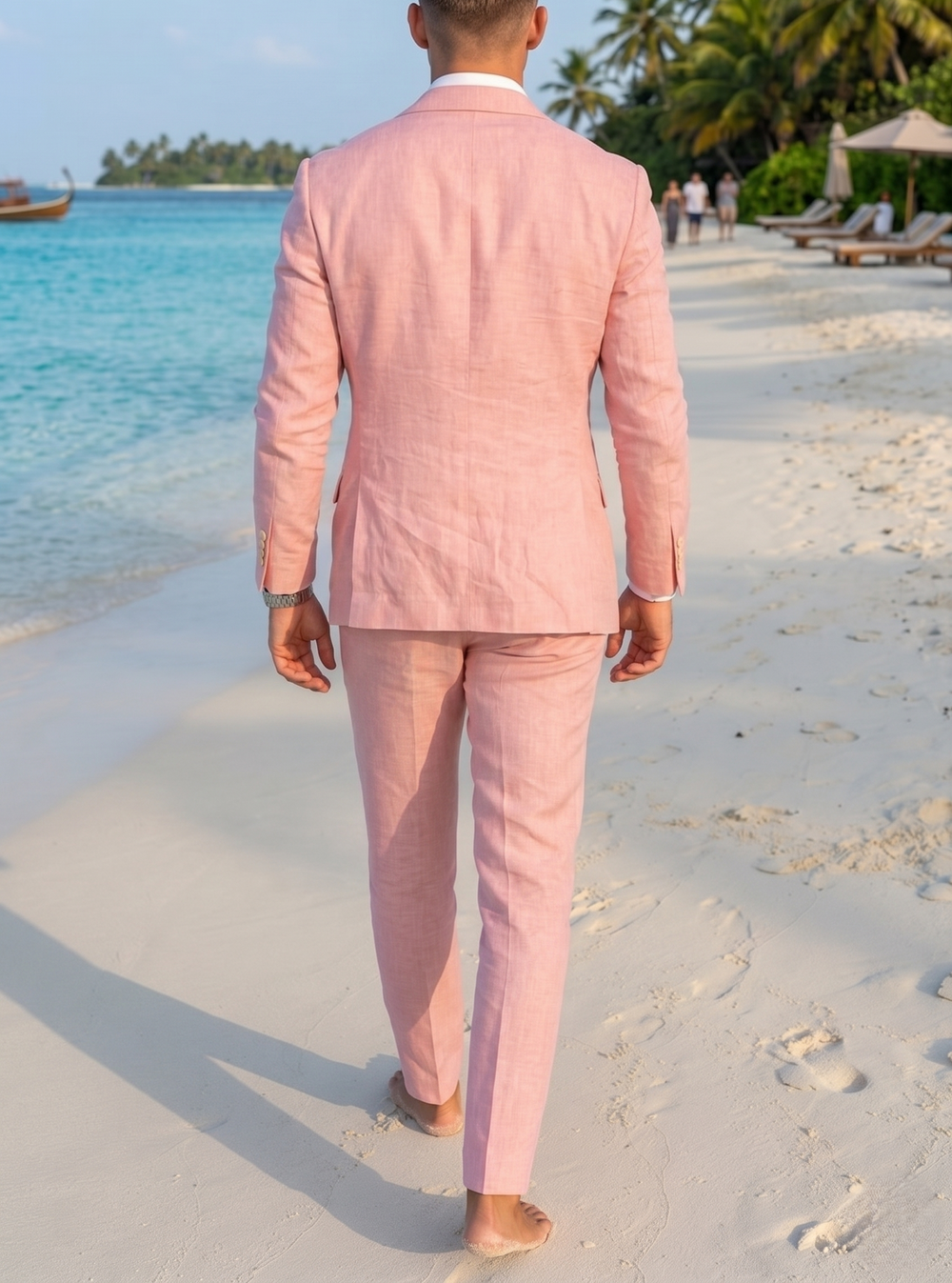 Men's Casual Business Linen Suits Notch Lapel White Pink Fashion Casual Solid Colored Tailored Fit 2 Piece Single Breasted Two-button