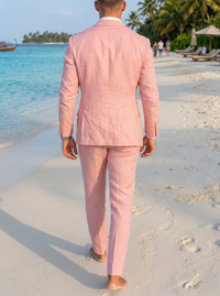 Men's Casual Business Linen Suits Notch Lapel White Pink Fashion Casual Solid Colored Tailored Fit 2 Piece Single Breasted Two-button