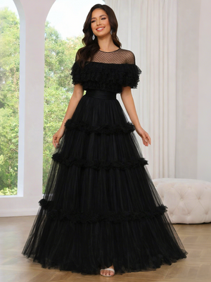 A-Line/Princess Sheer Neck Long Dresses