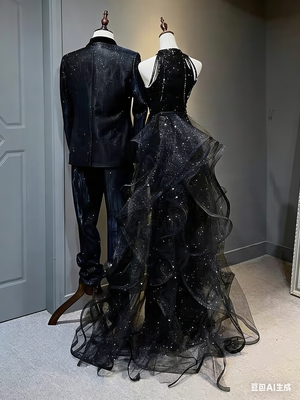 A-Line/Princess Prom Dresses Halter Tulle Floor-length Long Prom Dresses With Beading & Sequins