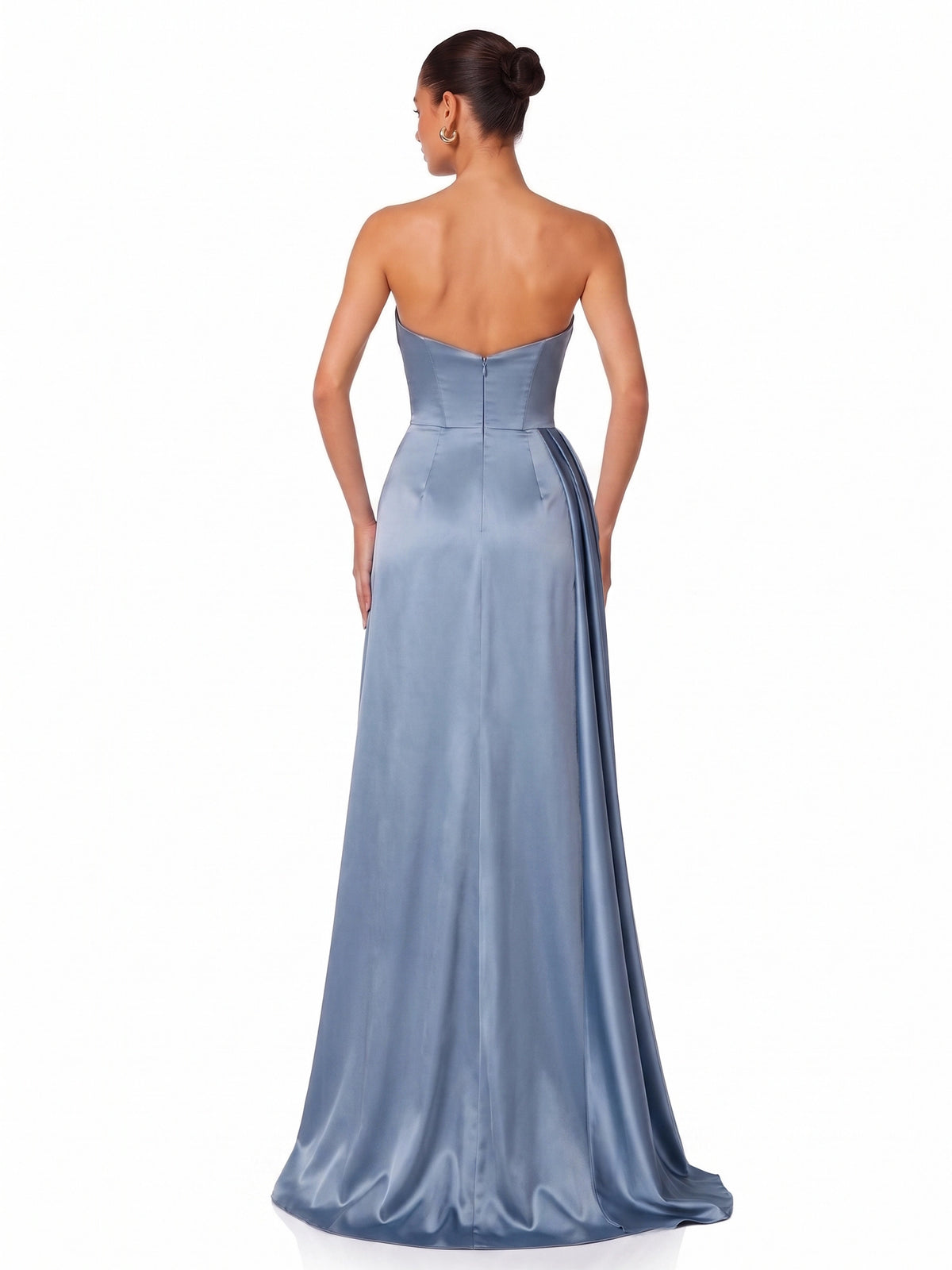 Sheath/Column Strapless Floor-length Evening Dresses Ruched Satin Formal Dress