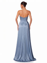 Sheath/Column Strapless Floor-length Evening Dresses Ruched Satin Formal Dress