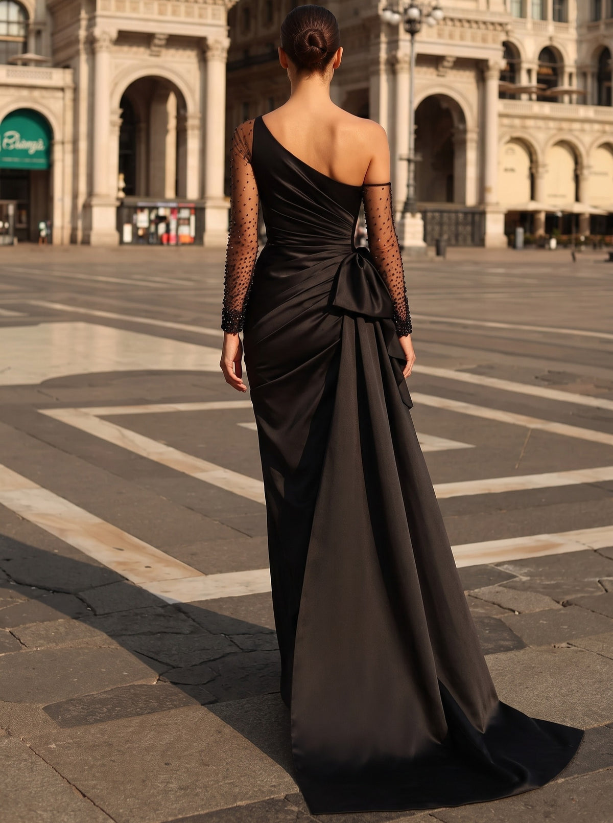 Sheath/Column One-Shoulder Floor-length Long Evening Dresses with Split Side