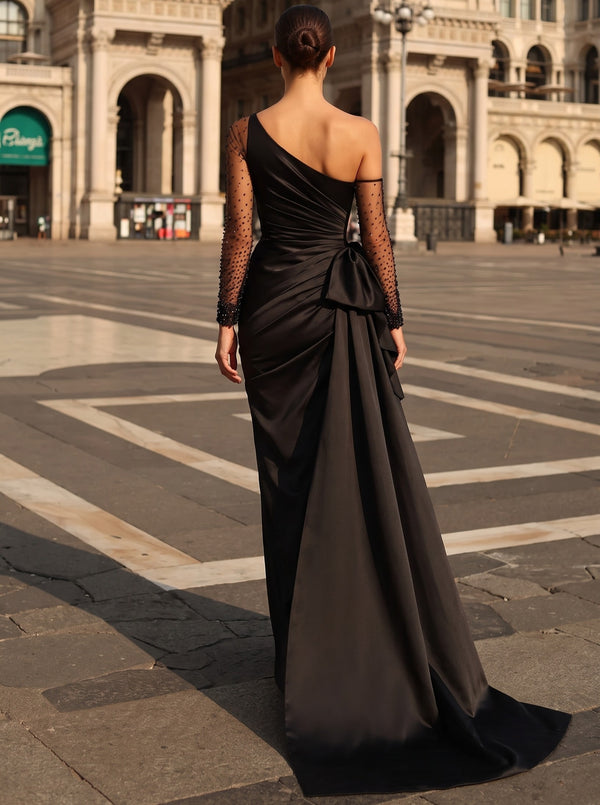 Sheath/Column One-Shoulder Floor-length Long Evening Dresses with Split Side