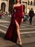 Sheath/Column One-Shoulder Floor-length Long Evening Dresses with Split Side