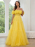 A-Line/Princess Off-the-Shoulder Long Tulle Prom Evening Party Dresses with Ruffles