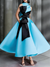 Ball Gown High Neck Cocktail Dresses Ankle-Length Color Block Elegant Formal Gown with Bowknot