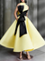 Ball Gown High Neck Cocktail Dresses Ankle-Length Color Block Elegant Formal Gown with Bowknot