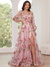 A-Line/Princess Sweep/Brush Train Long Sleeves Evening Dresses with Floral Print