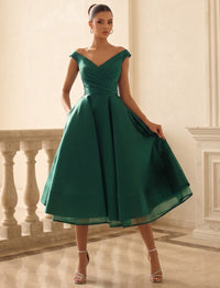 A-Line/Princess Cocktail Dresses V-neck Sleeveless Tea-Length Semi-Formal Dresses
