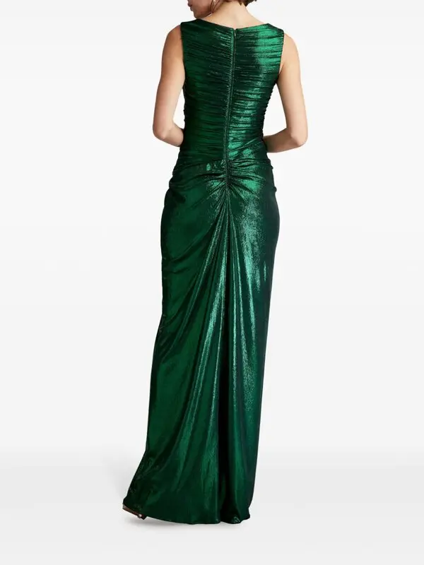 Sheath/Column Asymmetric Neck Sleeveless Floor-Length Prom Evening Dresses with Split Side & Ruffles