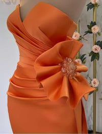 Mermaid/Trumpet Strapless Sleeveless Floor-Length Satin Evening Dresses with Split Side