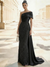 Sheath/Column Sequins Sparkle Evening Dress Taffeta One-Shoulder Sleeveless Floor-Length With Back Bow