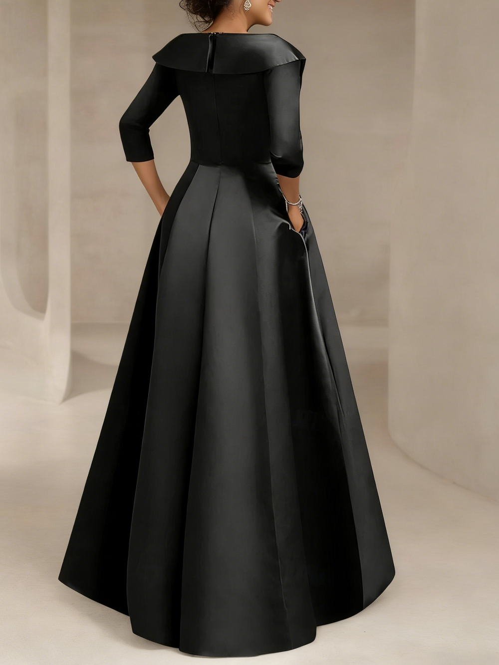 A-Line/Princess Mother Of The Bride Dress V-Neck 3/4 Sleeves Floor Length With Pocket
