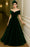 Red Green A-Line Evening Gown Elegant Dress Formal Wedding Floor Length Short Sleeve Off Shoulder Pocket Velvet with Pleats Christmas