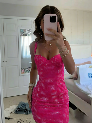 Sheath/Column Stunning Sparkle Party Dress Bodycon Sweetheart Short Beaded Cocktail Homecoming Dress