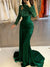 Mermaid Evening Gown Sequin Elegant Dress Formal Sweep / Brush Train Long Sleeve High Neck Satin with Pearls Masquerade Dress