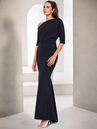 Sheath/Column Elegant Mother Of The Bride Dress One-Shoulder With Ruffle Short Sleeves Floor-Length Wedding Guest Dresses