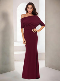 Sheath/Column Elegant Mother Of The Bride Dress One-Shoulder With Ruffle Short Sleeves Floor-Length Wedding Guest Dresses