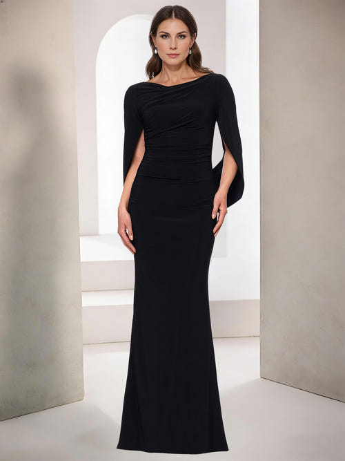Sheath/Column Elegant Mother Of The Bride Dress Scoop Neck Short Sleeves Floor-Length Wedding Guest Dresses Formal Evening