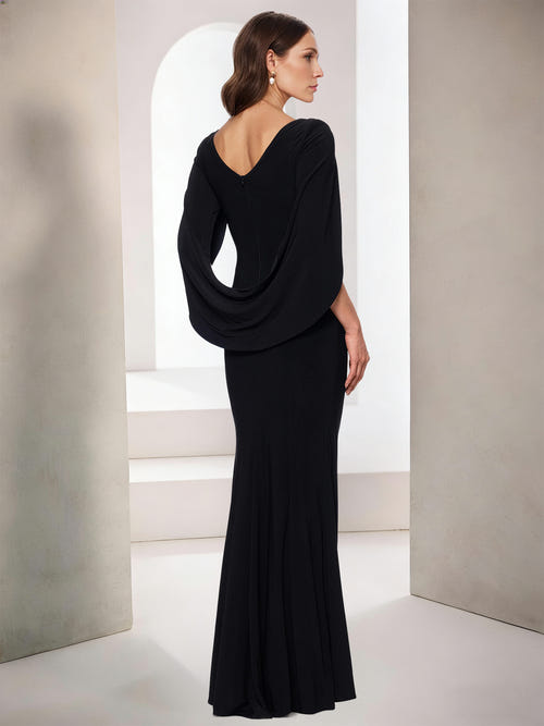 Sheath/Column Elegant Mother Of The Bride Dress Scoop Neck Short Sleeves Floor-Length Wedding Guest Dresses Formal Evening