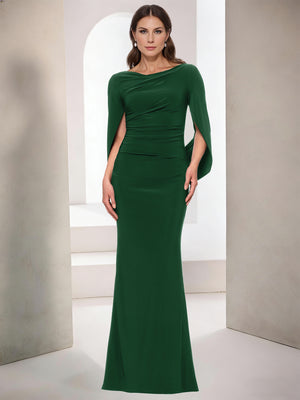 Sheath/Column Elegant Mother Of The Bride Dress Scoop Neck Short Sleeves Floor-Length Wedding Guest Dresses Formal Evening