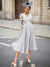 A-Line/Princess Elegant Mother of the Bride Dresses Scoop Neck Half Sleeves Tea-Length  with Lace and Whit Appliques