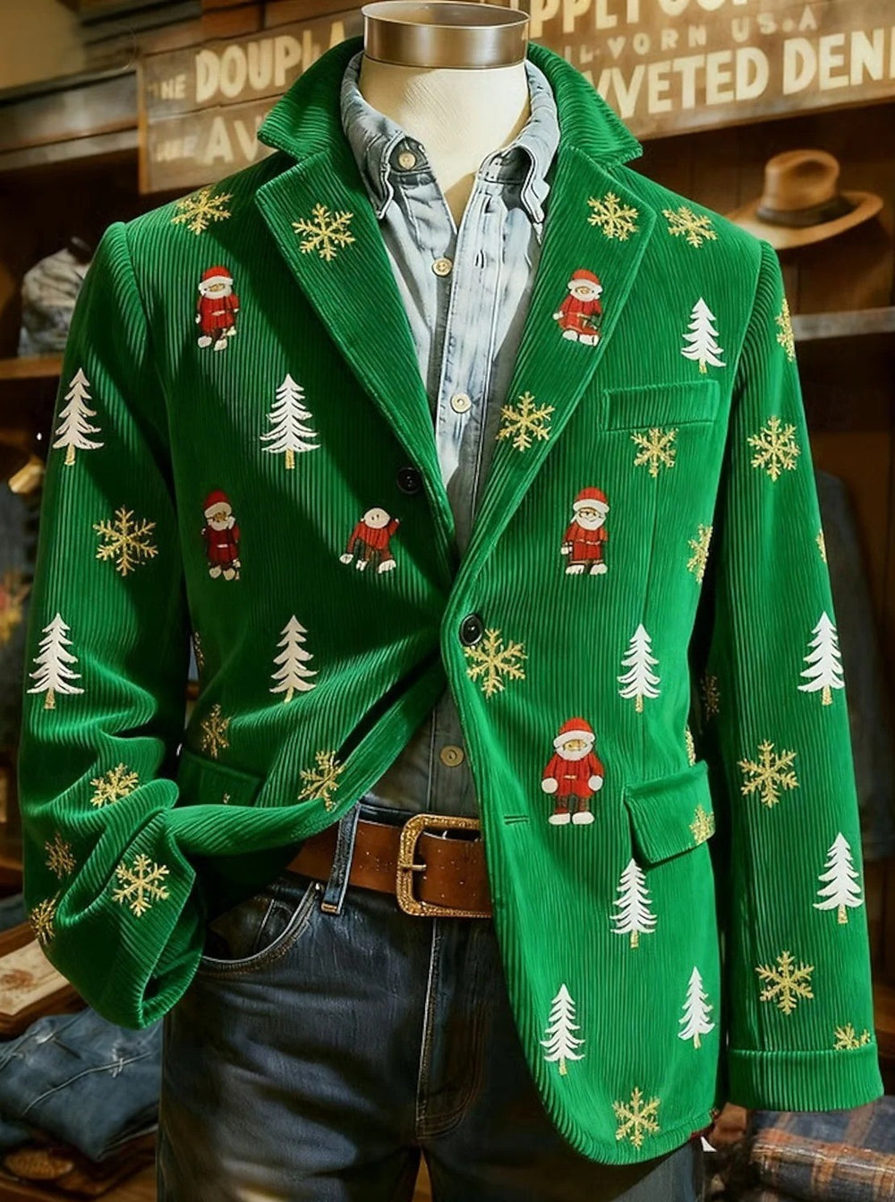 Men's Tailored Blazer Fit Single Breasted One-button Christmas Party Check Printed Jacket Corduroy Fall & Winter