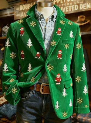 Men's Tailored Blazer Fit Single Breasted One-button Christmas Party Check Printed Jacket Corduroy Fall & Winter
